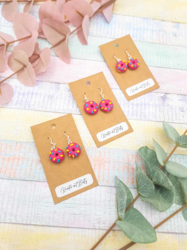 Donut Ohrringe in Pink aus Fimo Polymer Clay