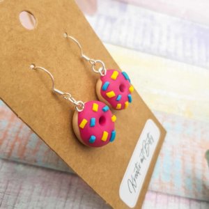 Donut Ohrringe in Pink aus Fimo Polymer Clay