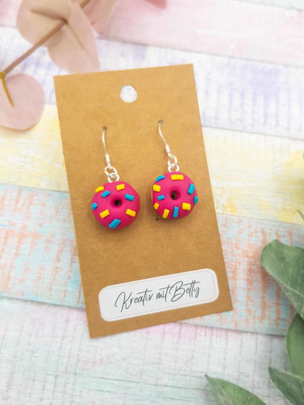 Donut Ohrringe in Pink aus Fimo Polymer Clay