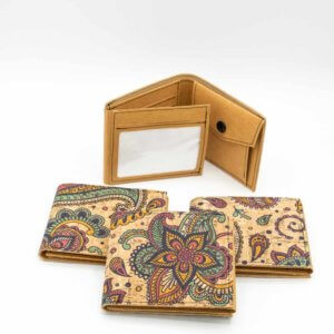vegane geldboerse aus papierleder snappap und kork mit PAISLEY Muster