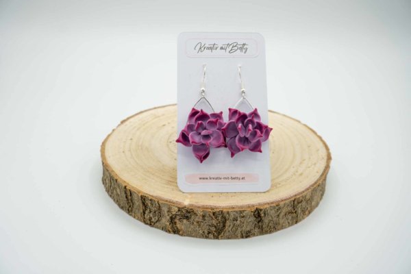 Sukkulenten Ohrringe aus Polymer Clay, Blumenschmuck als Geschenk für Pflanzenliebhaber