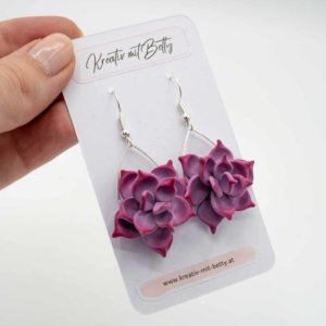 Sukkulenten Ohrringe aus Polymer Clay, Blumenschmuck als Geschenk für Pflanzenliebhaber