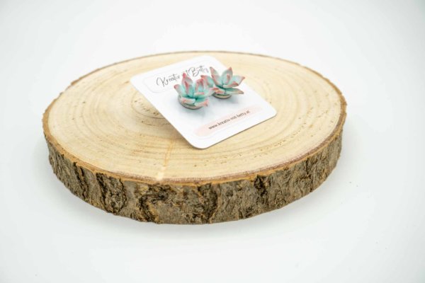 Sukkulenten Hauswurzen Ohrringe aus Polymer Clay handgemacht, realistischer Blumenschmuck