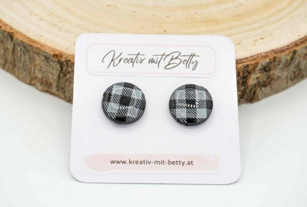 ohrringe polymer clay fimo epoxidharz resin schwarz weiß kariert