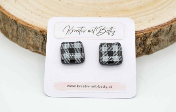 ohrringe polymer clay fimo epoxidharz resin schwarz weiß kariert
