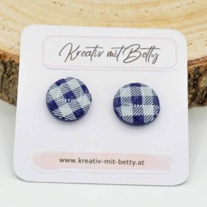ohrringe polymer clay fimo epoxidharz resin dunkelblau weiß kariert