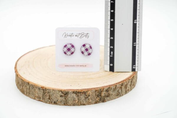 ohrringe polymer clay fimo epoxidharz resin rotviolett weiß kariert