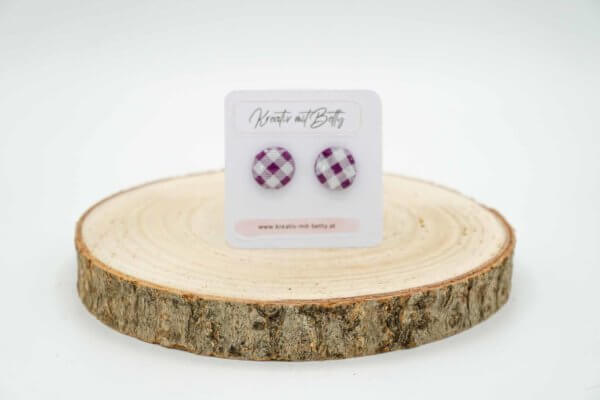 ohrringe polymer clay fimo epoxidharz resin rotviolett weiß kariert