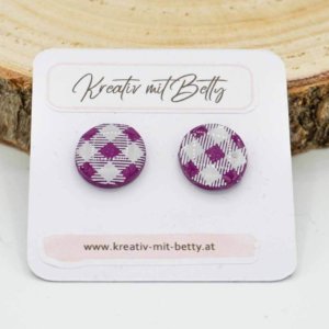 ohrringe polymer clay fimo epoxidharz resin rotviolett weiß kariert