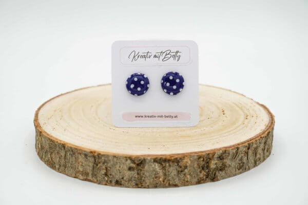 ohrringe polymer clay fimo epoxidharz resin dunkelblau mit weißen punkten
