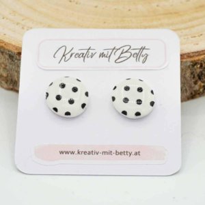 ohrringe polymer clay fimo epoxidharz resin weiß mit schwarzen punkten