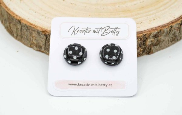 ohrringe polymer clay fimo epoxidharz resin schwarz mit weißen punkten