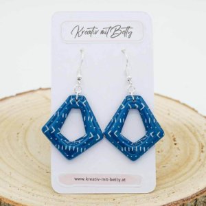 ohrringe polymer clay fimo epoxidharz resin blau it weißem muster