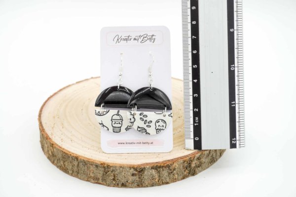 ohrringe polymer clay fimo epoxidharz resin schwarz weiß kawaii