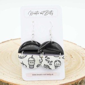 ohrringe polymer clay fimo epoxidharz resin schwarz weiß kawaii