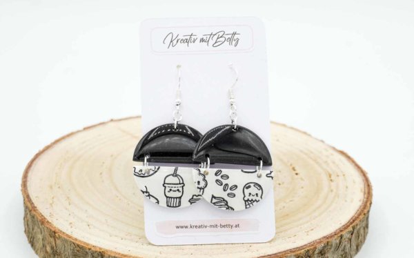 ohrringe polymer clay fimo epoxidharz resin schwarz weiß kawaii