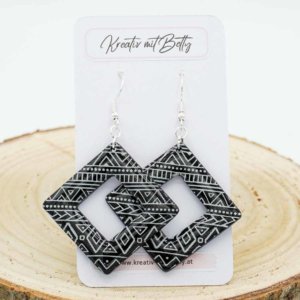 ohrringe polymer clay fimo resin epoxidharz schwarz mit weißem muster