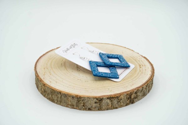 ohrringe fimo polymerton epoyidharz resin blau mit weißem muster