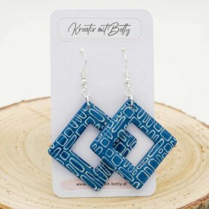 ohrringe fimo polymerton epoyidharz resin blau mit weißem muster
