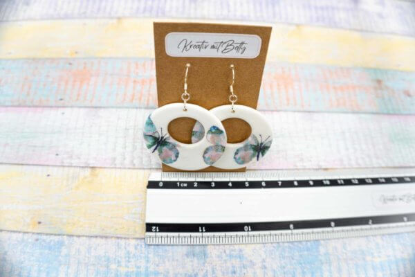 Aquarell Schmetterling Ohhrringe weiß mint-grün aus Polymer Ton