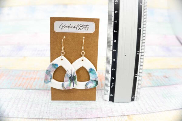 Aquarell Schmetterling Ohhrringe weiß pastell mint-grün aus Polymer Clay