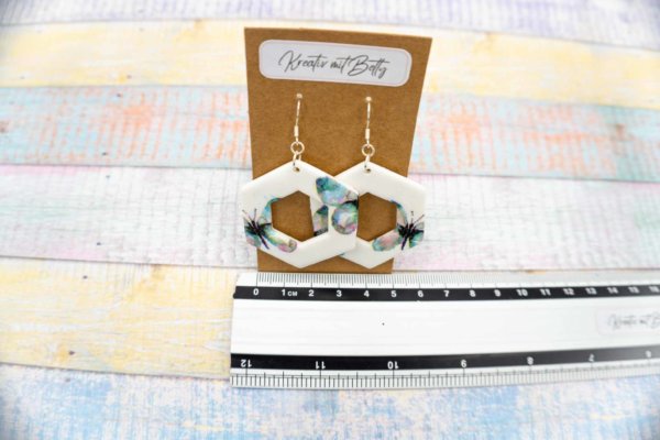 Aquarell Wasserfarben Schmetterling Ohhrringe weiß pastell mint-grün aus Polymer Clay