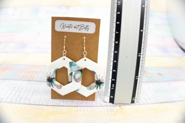 Aquarell Wasserfarben Schmetterling Ohhrringe weiß pastell mint-grün aus Polymer Clay