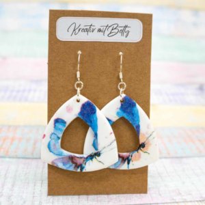 Aquarell Watercolor Schmetterling Ohhrringe Schmuck weiß blau aus Polymer Clay
