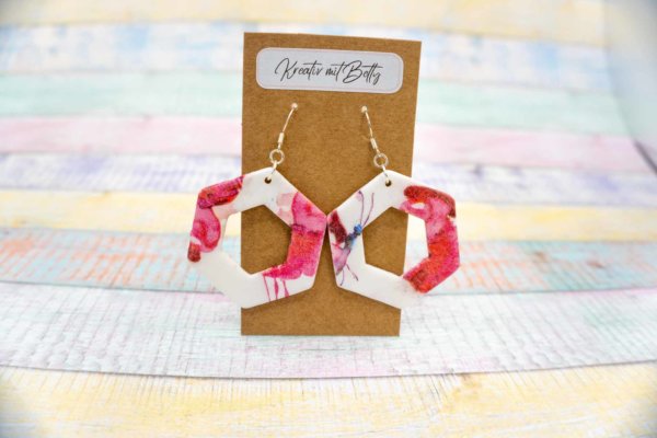 Aquarell Wasserfarben Schmetterling Ohhrringe weiß pastell rot aus Polymer Clay