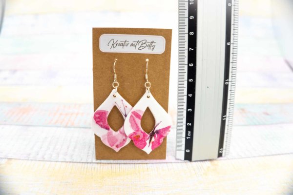 Aquarell Wasserfarben Schmetterling Ohhrringe weiß pastell rosa pink aus Polymer Clay