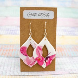 Aquarell Wasserfarben Schmetterling Ohhrringe weiß pastell rosa pink aus Polymer Clay
