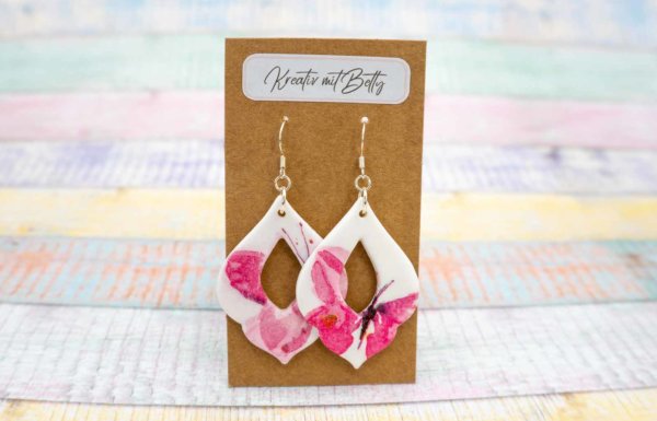 Aquarell Wasserfarben Schmetterling Ohhrringe weiß pastell rosa pink aus Polymer Clay
