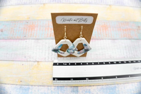Aquarell Wasserfarben Schmetterling Ohhrringe weiß pastell mint grün aus Polymer Clay