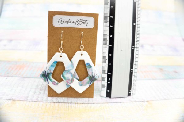 Aquarell Wasserfarben Schmetterling Ohhrringe weiß pastell mint grün aus Polymer Clay