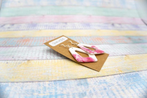 Aquarell Wasserfarben Schmetterling Ohhrringe weiß pastell pink aus Polymer Clay