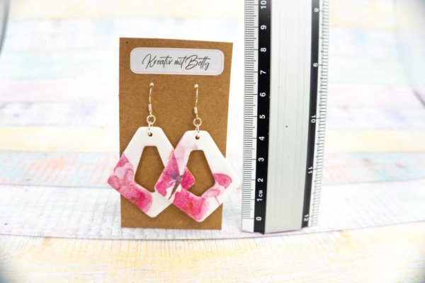 Aquarell Wasserfarben Schmetterling Ohhrringe weiß pastell pink aus Polymer Clay