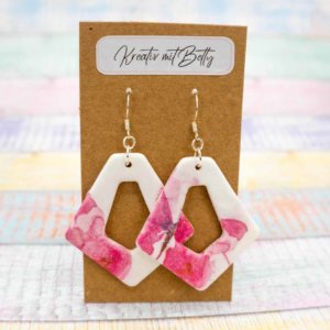 Aquarell Wasserfarben Schmetterling Ohhrringe weiß pastell pink aus Polymer Clay