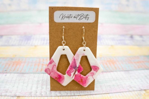 Aquarell Wasserfarben Schmetterling Ohhrringe weiß pastell pink aus Polymer Clay