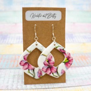 Aquarell Watercolor Kirschblüten Ohrringe Schmuck weiß rosa aus Polymer Clay