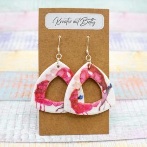 Aquarell Wasserfarben Schmetterling Ohhrringe weiß pastell pink aus Polymer Clay