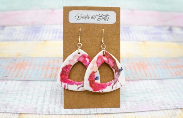 Aquarell Wasserfarben Schmetterling Ohhrringe weiß pastell pink aus Polymer Clay