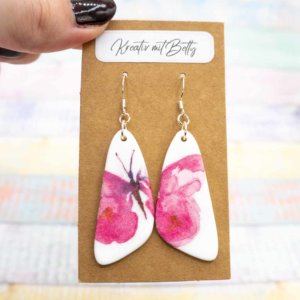 Aquarell Wasserfarben Schmetterling Ohhrringe weiß pastell rosa aus Polymer Clay