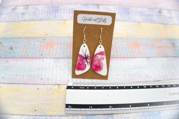Aquarell Wasserfarben Schmetterling Ohhrringe weiß pastell rosa aus Polymer Clay