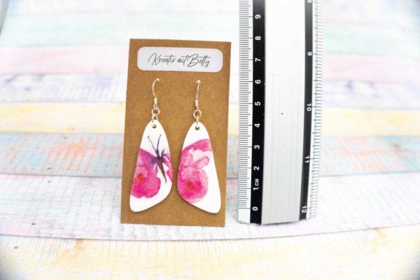 Aquarell Wasserfarben Schmetterling Ohhrringe weiß pastell rosa aus Polymer Clay