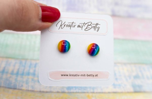 kleine mini Ohrstecker bunt gestreift in Regenbogen Farben
