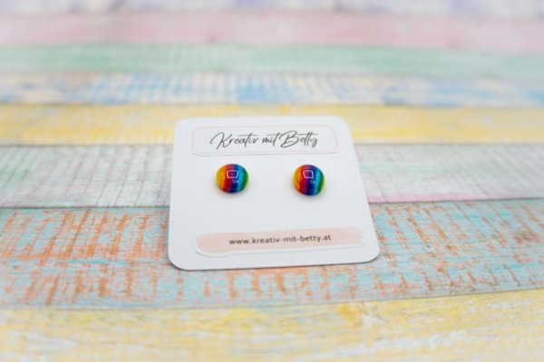 kleine mini Ohrstecker bunt gestreift in Regenbogen Farben