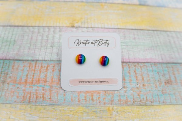 kleine mini Ohrstecker bunt gestreift in Regenbogen Farben