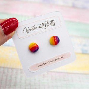 kleine mini Ohrstecker bunt gestreift in Sonnenaufgang Farben
