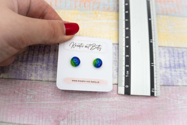 kleine mini Ohrstecker bunt gestreift in blau grün lila