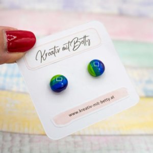 kleine mini Ohrstecker bunt gestreift in blau grün lila
